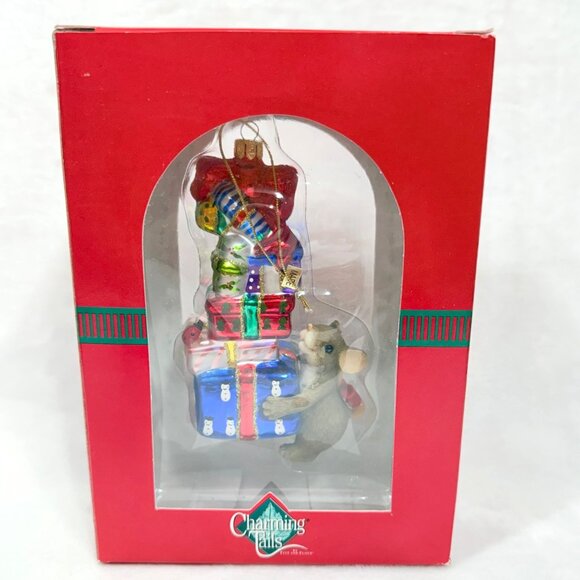 Vintage Charming Tails Glass Ornament "Stacks Of Joy" by Fitz & Floyd - Picture 2 of 8